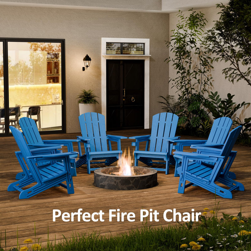 Klein Blue Plastic Adirondack Chairs Set of 2 with Cup Holder V16334