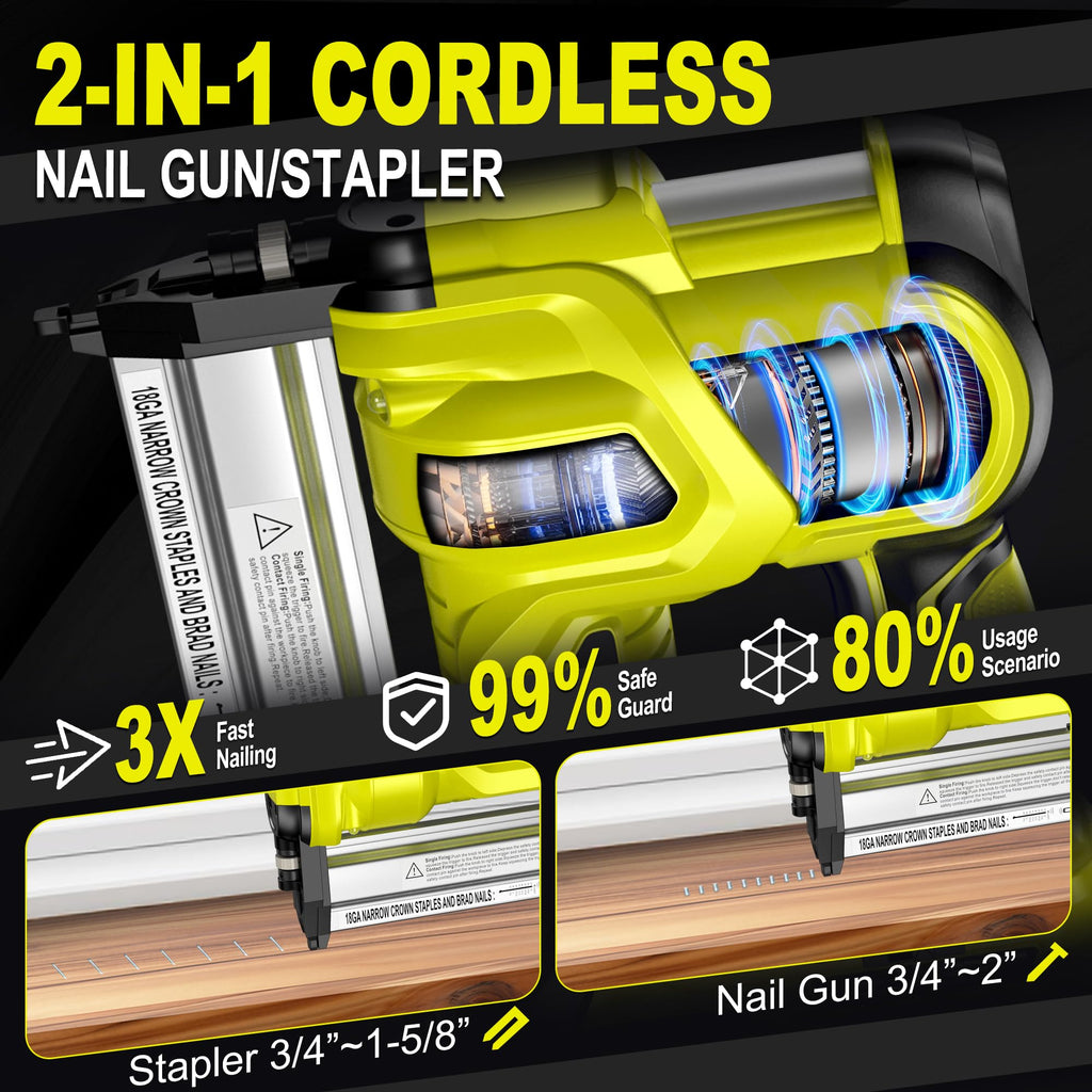 2" Cordless Brad Nailer, 2-in-1 21V Electric Brad Nailer with Battery J85140