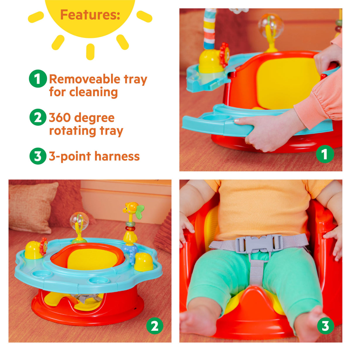 3-in-1 Baby Activity Seat with Toys, Snacking Tray, Booster Seat H6151
