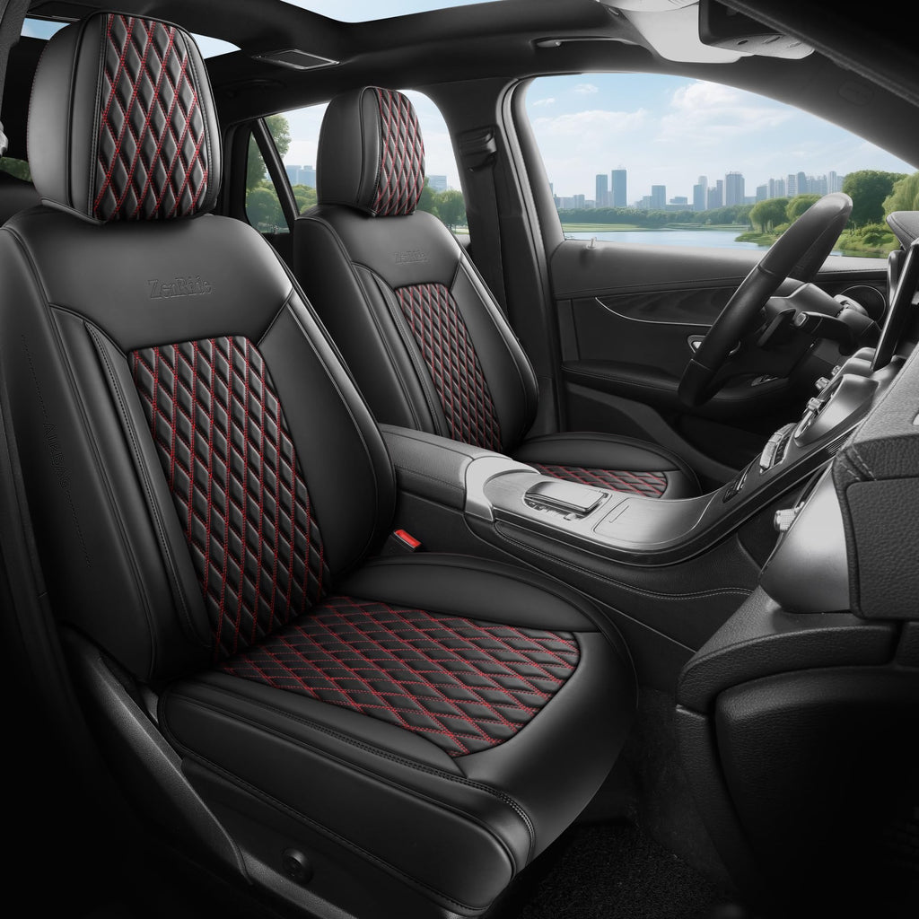 Black and Red Thick Nappa Leather Car Seat Covers Set of 2 Z234951