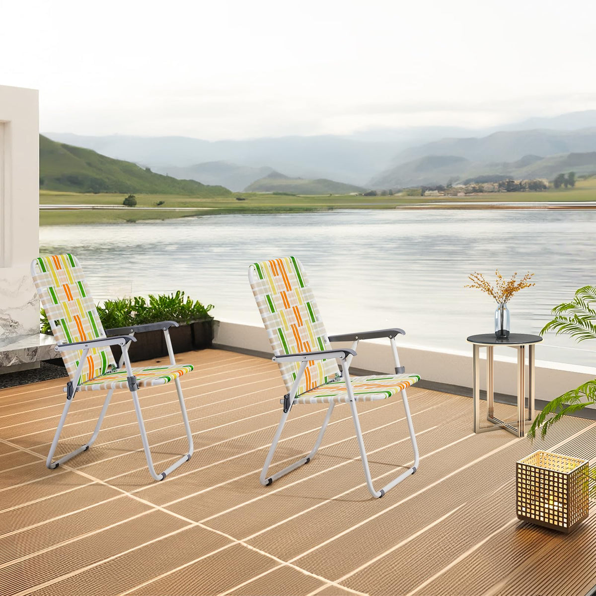 2 Pcs Lightweight Folding Beach Chairs with Armrests Y7380
