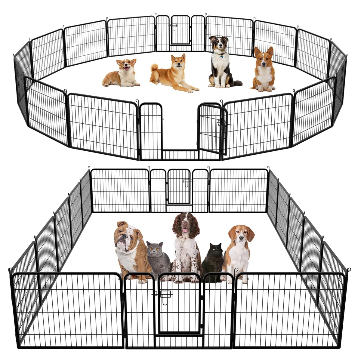 16 Panel 24 Inch Black Metal Dog Playpen Q257