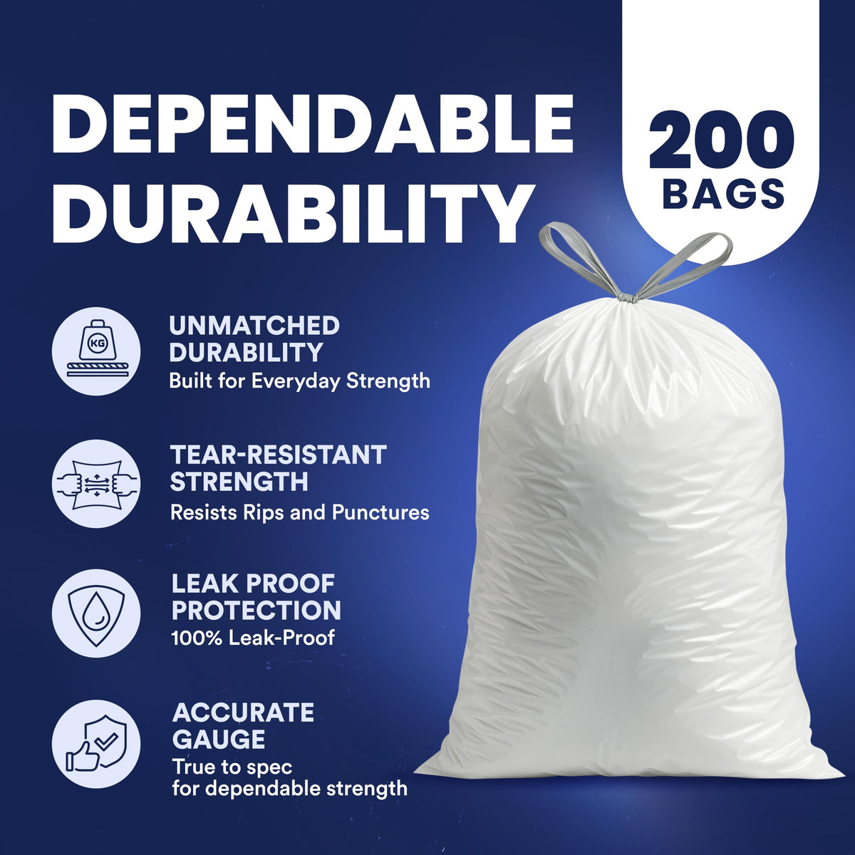 4 Gallon White Drawstring Trash Bags, 200 Count K828