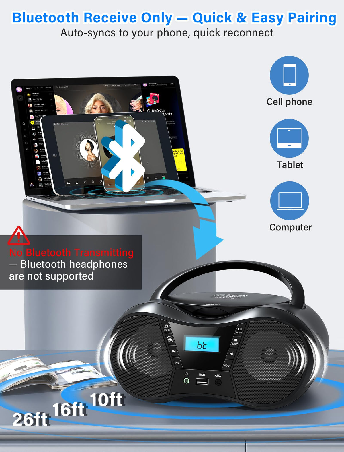 Portable Boombox CD Player with Bluetooth I187