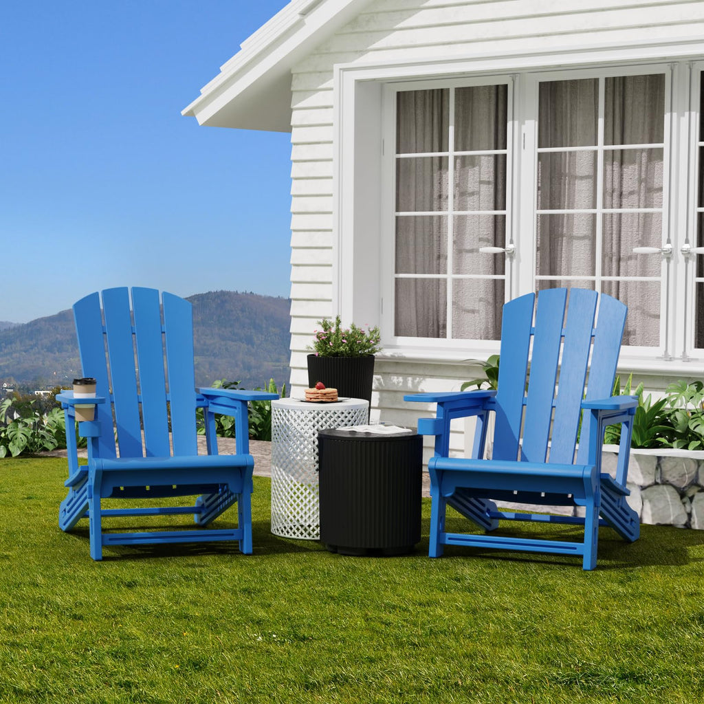 Klein Blue Plastic Adirondack Chairs Set of 2 with Cup Holder V16334