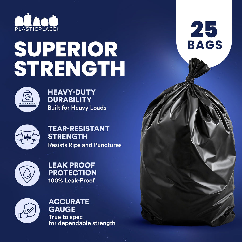 65 Gallon Black Heavy Duty Trash Bags 25 Count A82274