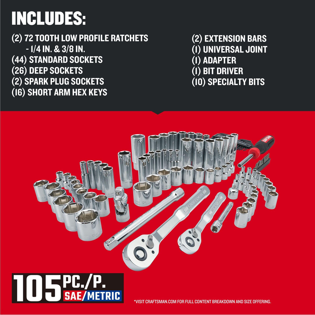 105 Pcs Standard and Metric Mechanics Tool Set with Case Y2635