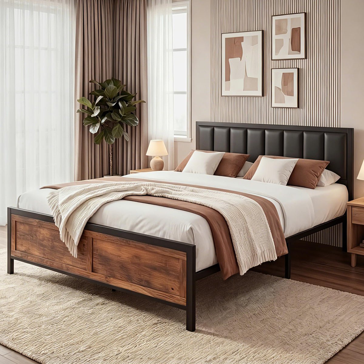 Full Size Metal Bed Frame with Headboard and Footboard Q4173