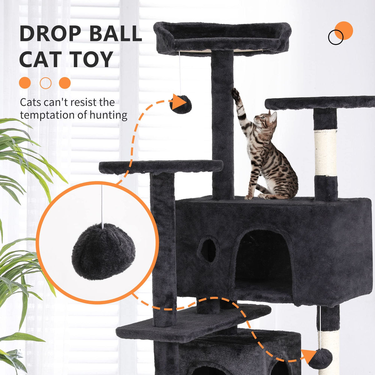 70 Inch Multi-Level Cat Tree with Scratching Post, Condo, Plush Perch I211389