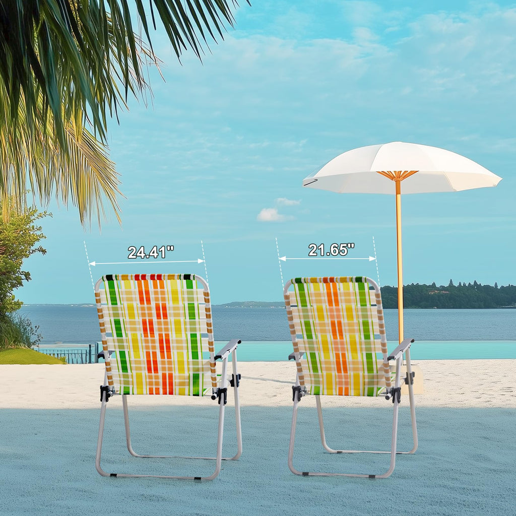 2 Pcs Lightweight Folding Beach Chairs with Armrests Y7380