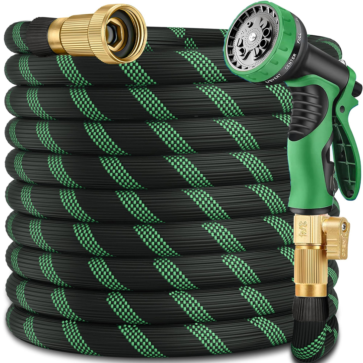 100FT Lightweight Garden Hose with 10-Pattern Nozzle T108
