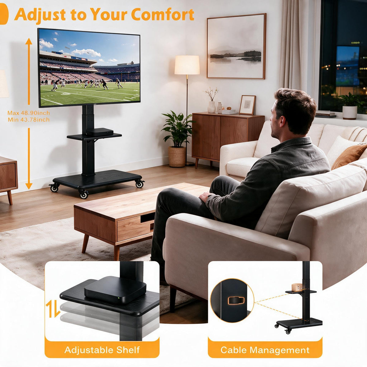 Rolling TV Stand with Wheels for 30-75 Inch TVs T84142