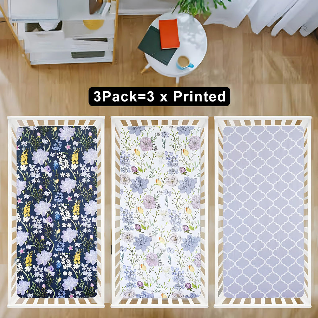 Soft Floral Crib Sheets 3 Pack 28'' X 52'' Fitted Microfiber Violet W33529