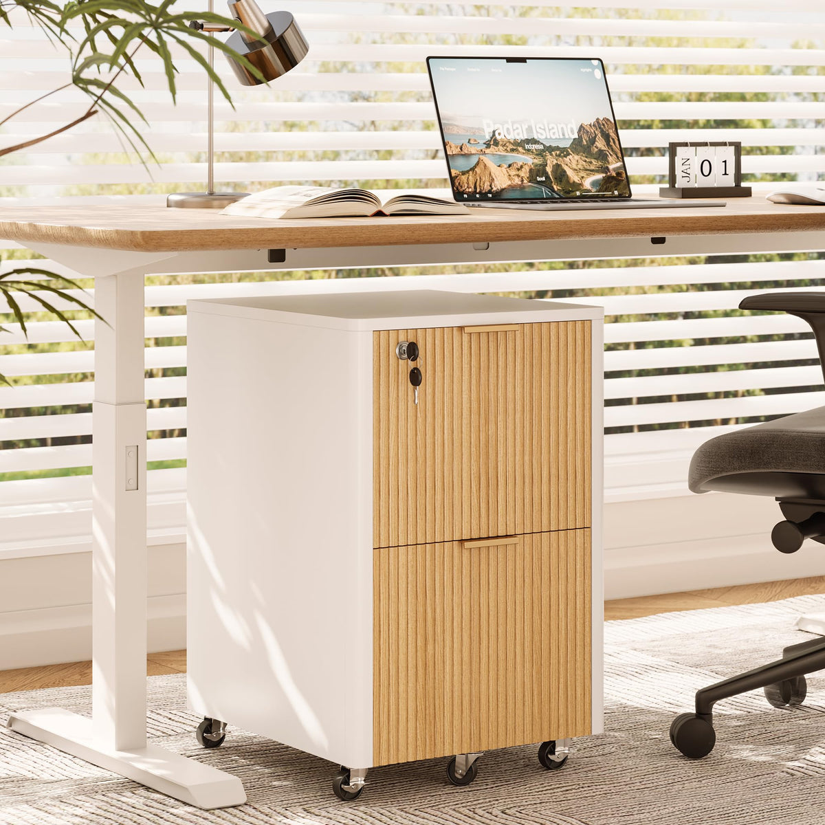 2 Drawer Wooden Mobile File Cabinet with Lock P6247