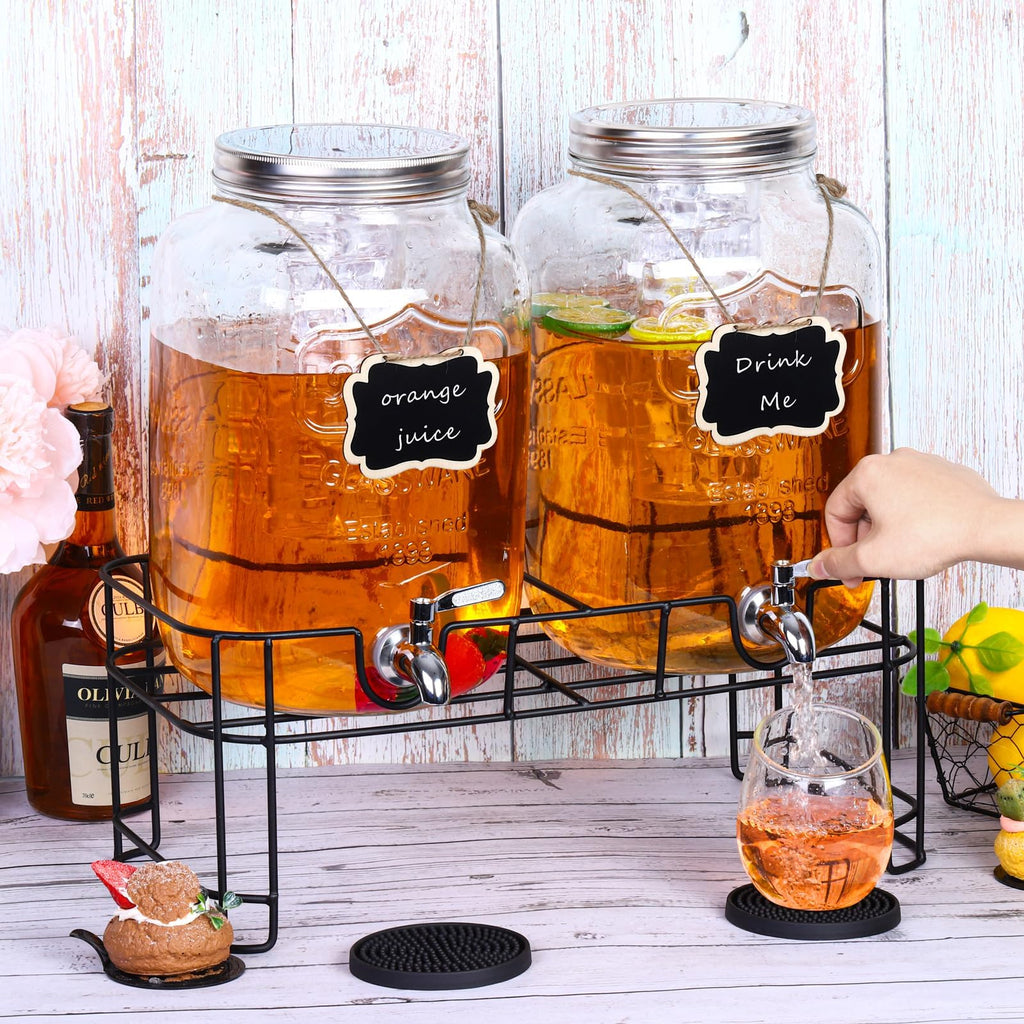 2 Pcs 2 Gallon Glass Beverage Dispenser with Stand D25712