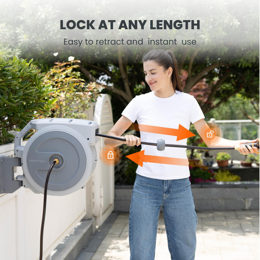 Retractable Garden Hose Reel 1/2" 130FT Wall Mount Light Grey P11888