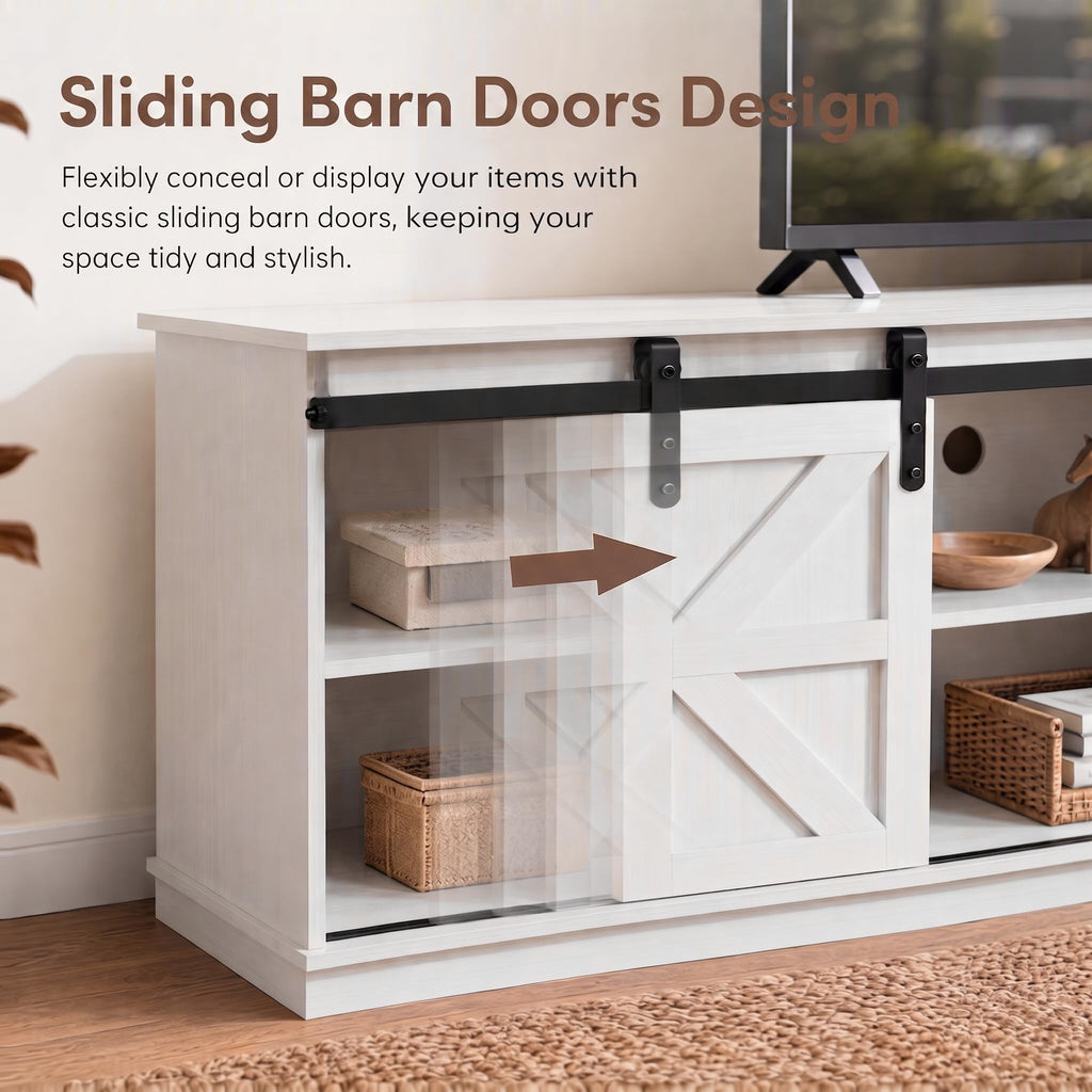 White 58'' TV Stand with Sliding Barn Doors L5517