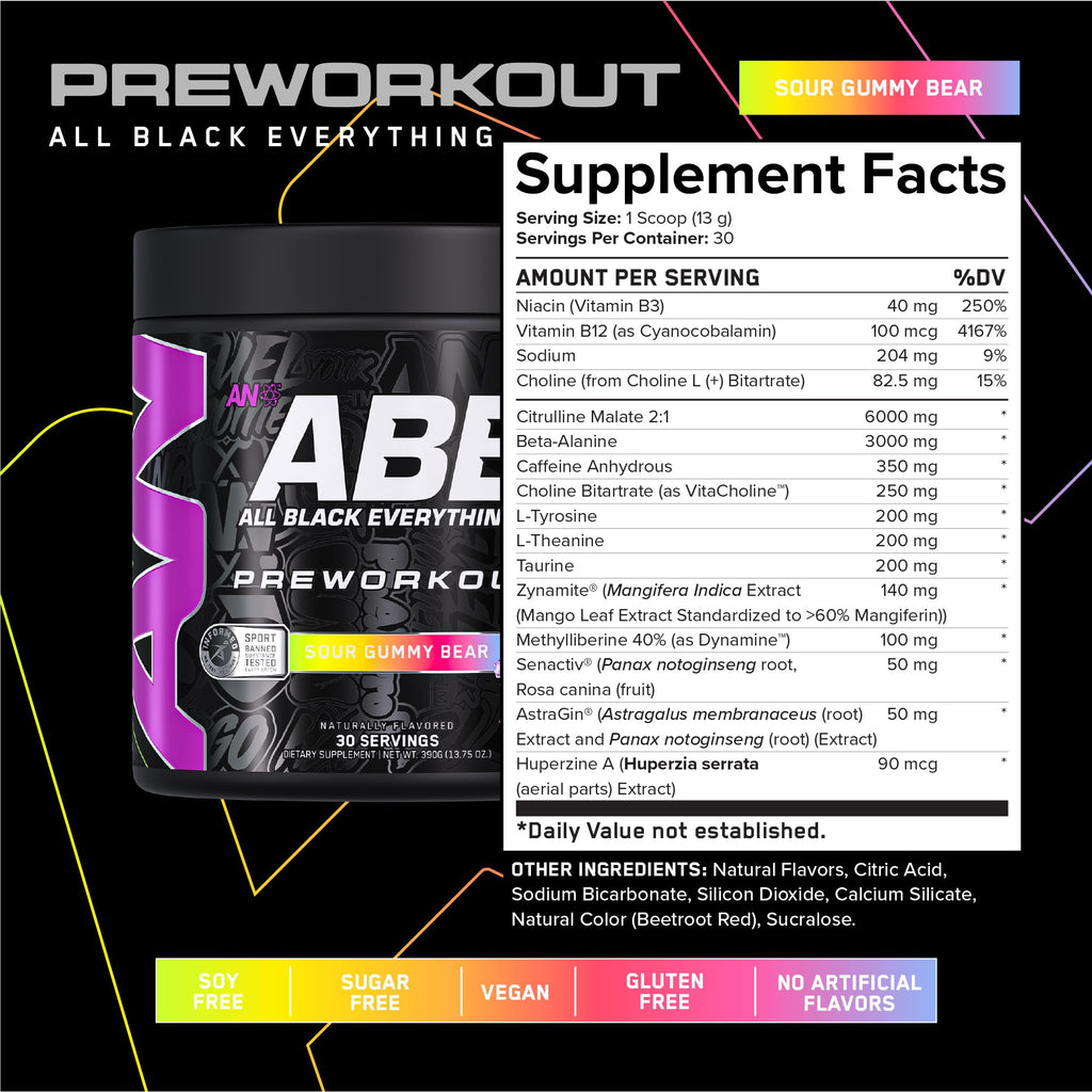 Black Pre-Workout Powder 350mg Caffeine 30 Servings I511991