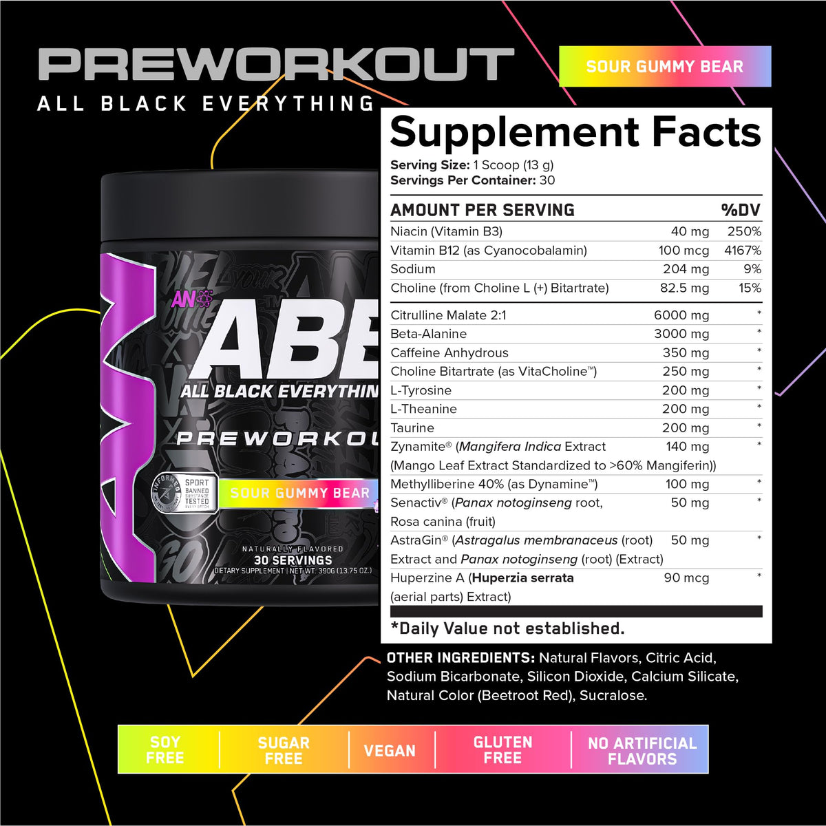 Black Pre-Workout Powder 350mg Caffeine 30 Servings I511991
