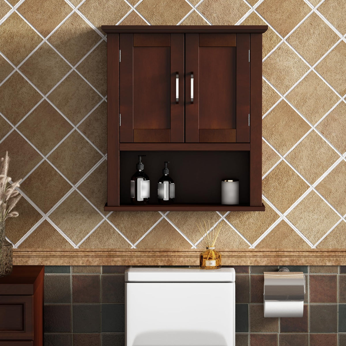 Wood Bathroom Wall Cabinet with Door Q639