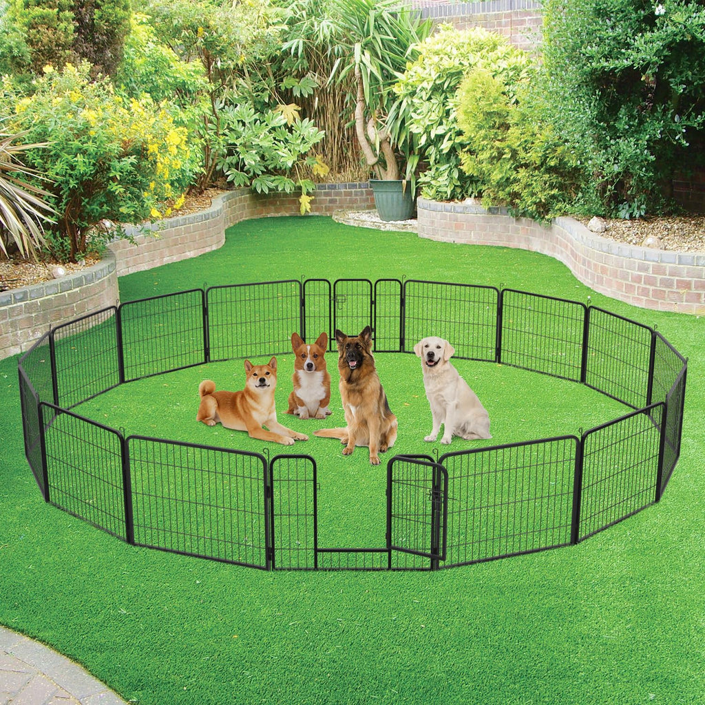 16 Panel 24 Inch Black Metal Dog Playpen Q257