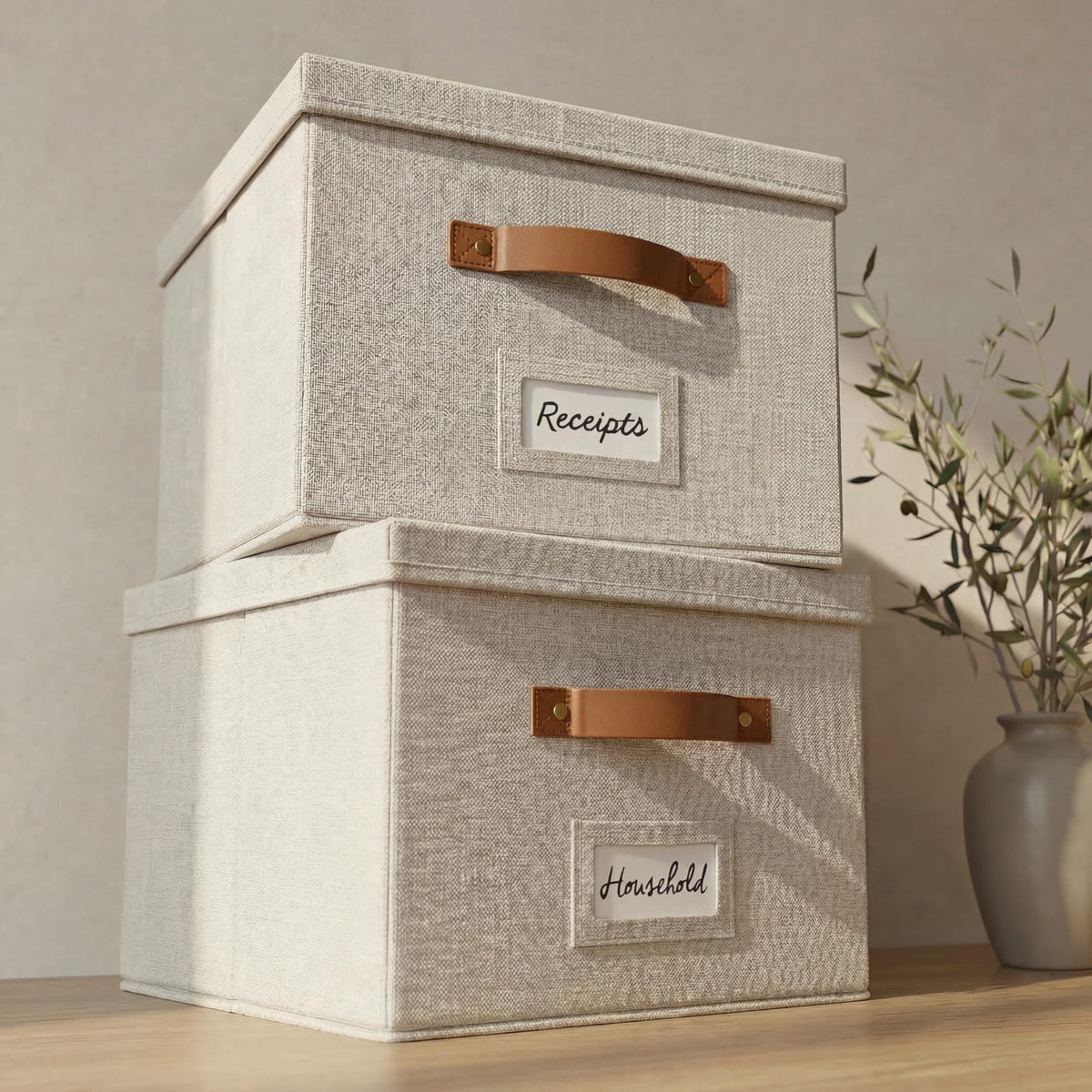 Collapsible Linen File Organizer Box Set of 2 A204