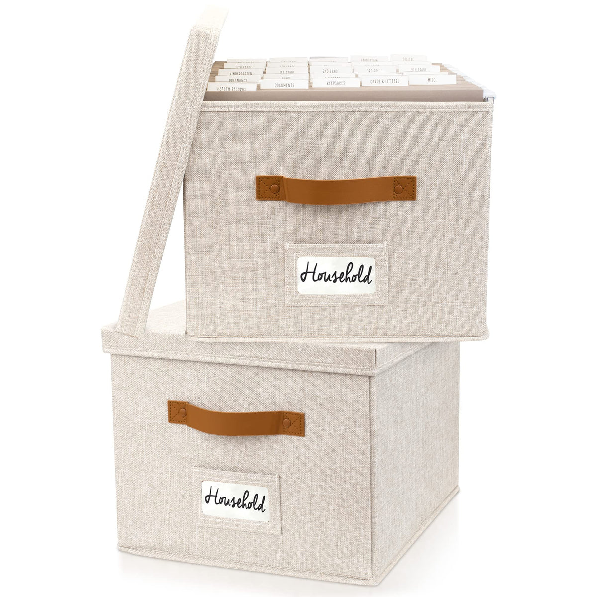 Collapsible Linen File Organizer Box Set of 2 A204