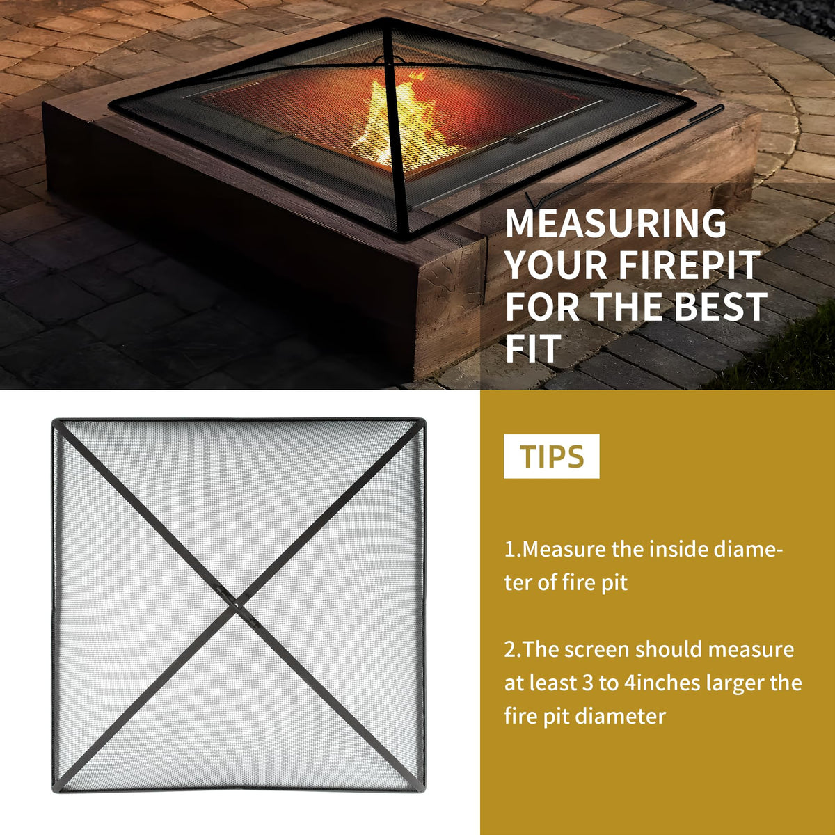32In Square Heavy Duty Fire Pit Screen Cover with Handle and Poker Black N184026