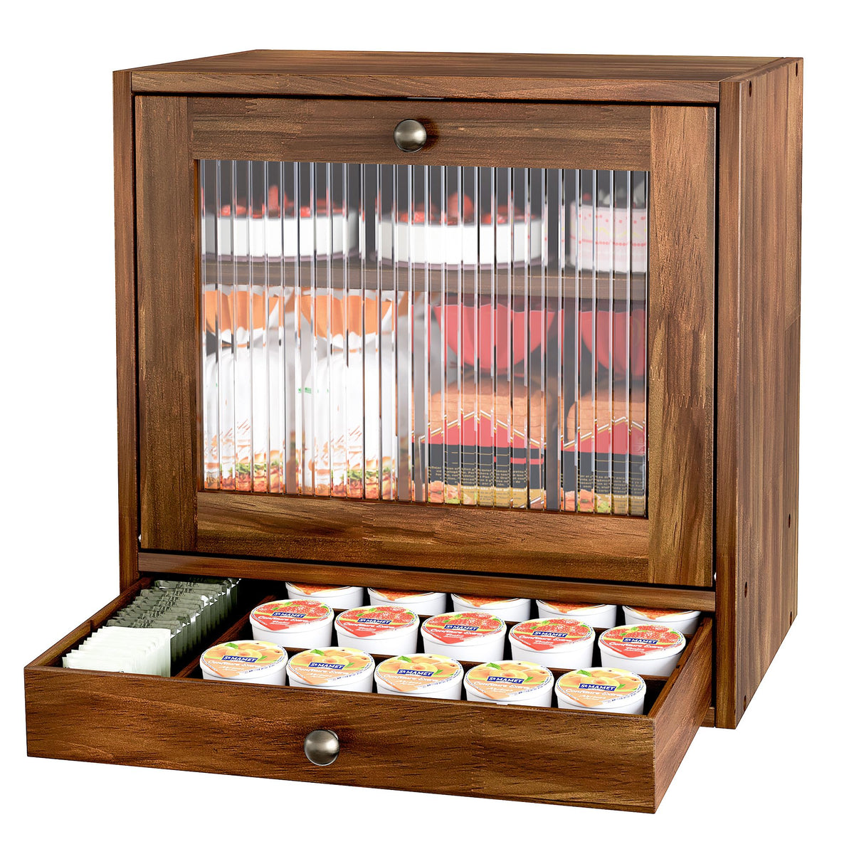 Wooden Bread Box with Drawer & Window H2308